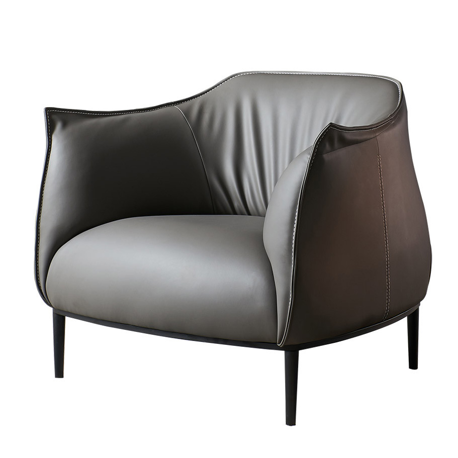 Perabot lounge buatan tangan sareng desain kamar sofa korsi kulit tunggal mewah (1)
