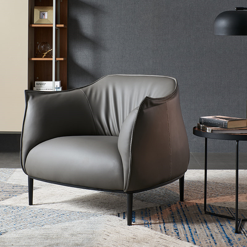Perabot lounge buatan tangan sareng desain kamar sofa korsi kulit tunggal mewah (3)